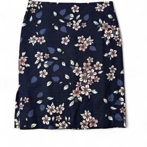LOFT Cherry Blossom Double Slit Pencil Skirt - Navy - Size 10